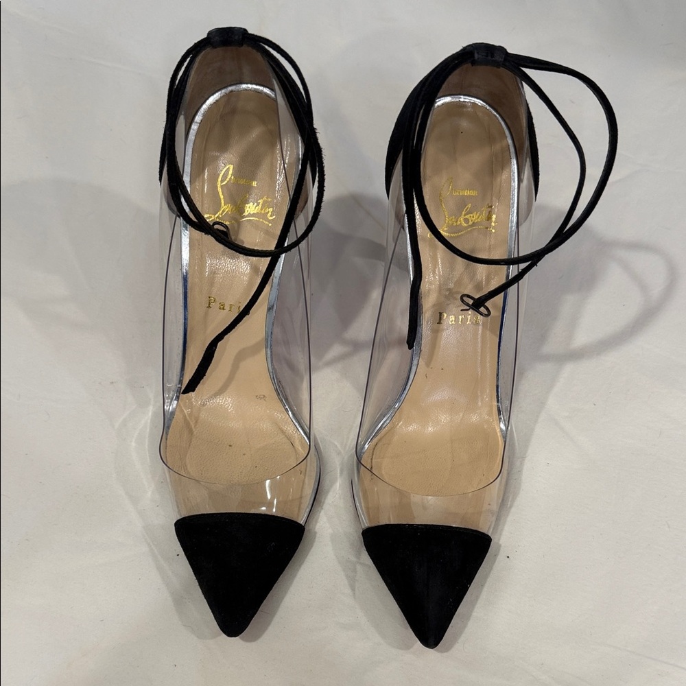 Christian Louboutin Black and Clear Pointed Heels